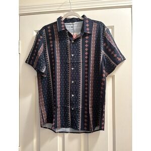 Men's Medium Mapkasner Navy Button Down Short Sleeve Shirt NWT NEW